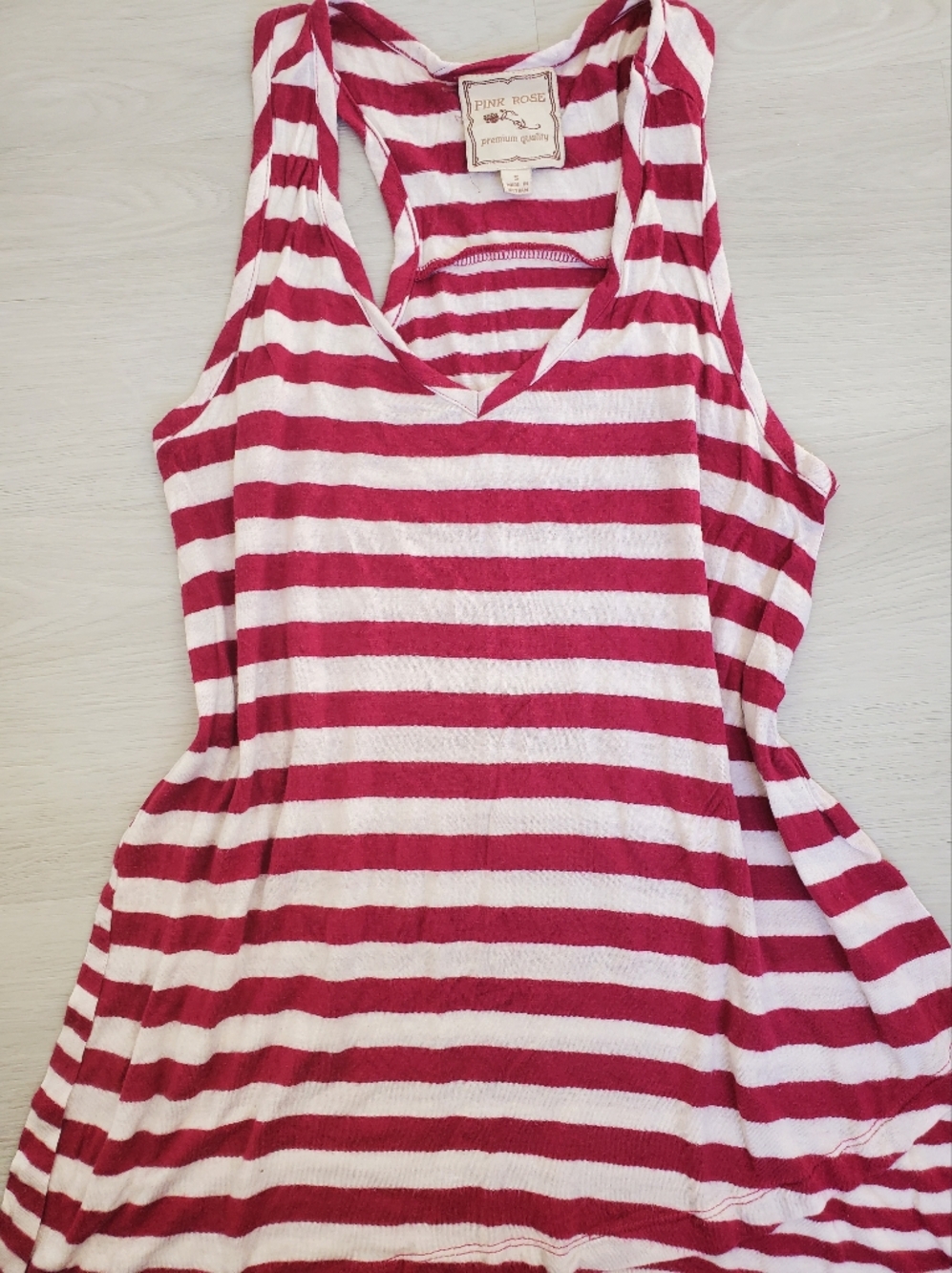 Pink Rose Red and White Striped Racerback Tank Top